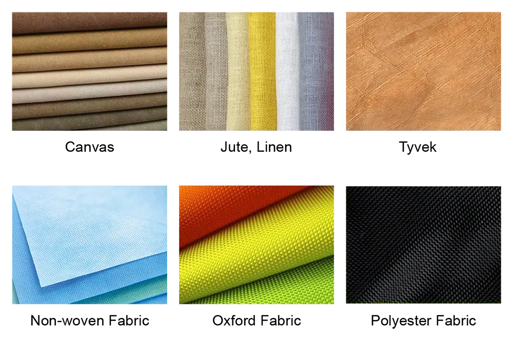 Tote bag material options including canvas jute and other fabrics